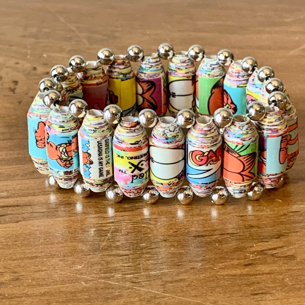 Garfield the Cat Paper Mache Women's Bracelet Cartoon Strip Stretch Band Vintage - Picture 2 of 9